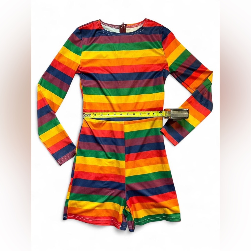 Colorful Striped Long Sleeve Romper Women’s Small Multi Rainbow - Picture 3 of 8